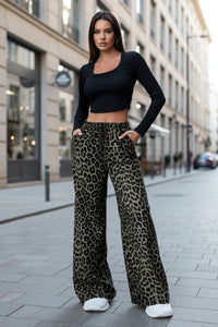Women’s High Waist Leopard Print Satin Wide Leg Pants - Modestly Vogue 