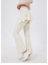 Two-Piece Yoga Set | High-Waist Pleated Bell Bottom Pants And Detachable Skirt - Modestly Vogue 