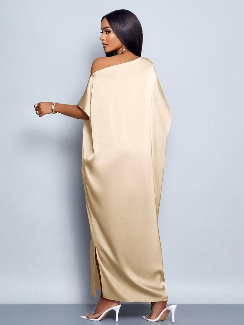 Women’s Yellow Satin Maxi Dress – Elegant Summer Style - Modestly Vogue 