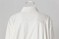 Pleated Waist Belted Mid-Length Shirt – White Casual Fashion Top - Modestly Vogue 