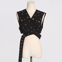 Fashionable Trendy Sleeveless Riveted Belted Tank Top - Modestly Vogue 