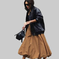 Khaki Balloon Skirt Russian Chic Spring Midi Dress