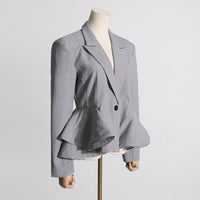 Elegant Double Breasted Ruffled Waist Short Blazer - Modestly Vogue 