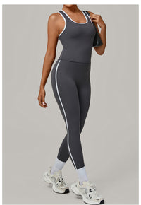 Sports Color Contrast Patchwork Tight Nude Feel Yoga Two Piece Sets Running Fitness Yoga Wear