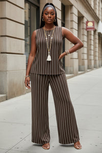 Spring Summer Arrival Two Piece Sets Striped Vest Wide Leg Pants - Modestly Vogue 