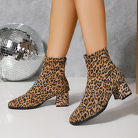 Women’s Leopard Print Suede Chunky Heel Ankle Boots