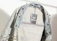 Blue Shawl Denim Coat Women Spring Short Jacket Loose Long Sleeve Heavy Industry Rivet Thin Denim Top - Modestly Vogue 