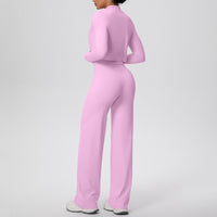 Solid Color Zip Long Sleeve Coat & Yoga Three-Piece Suit