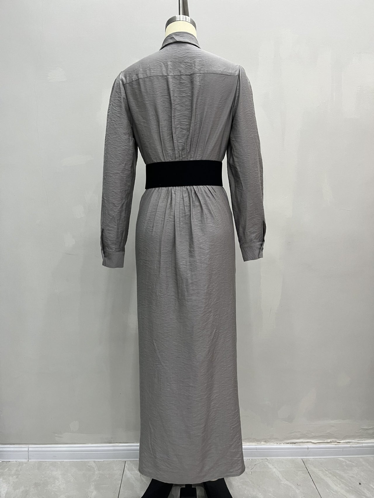 Spring Autumn French Elegant Collared Breasted Shirt Dress with Belt Dress - Modestly Vogue 