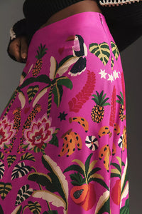 Spring Summer Street Tropical Plant Vintage Print Skirt for Women