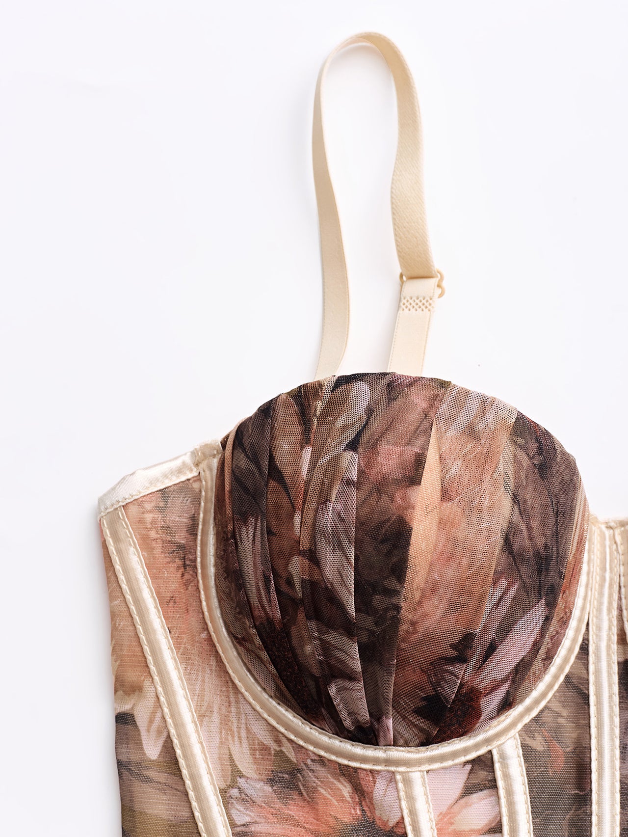 Mesh Floral Print Steel Ring Boning Corset Short Strapless Vest Underwear Sexy Spaghetti Straps Slimming - Modestly Vogue 