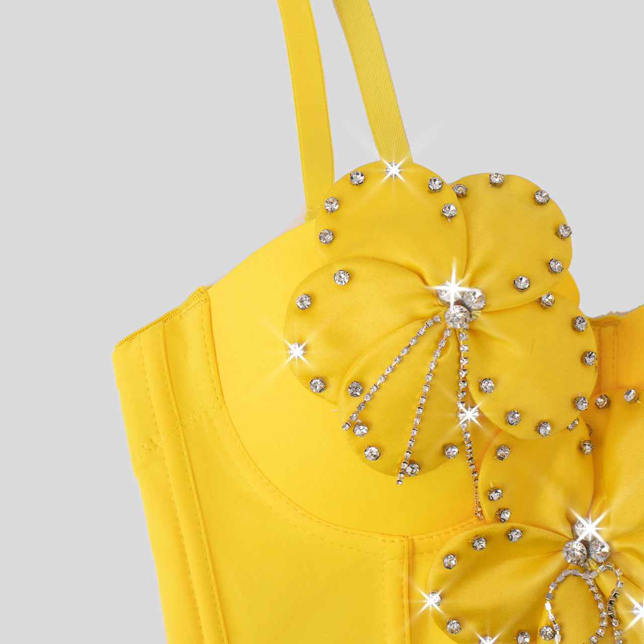 Bandeau Sling Three Dimensional Floral Boning Corset Corset Yellow Rhinestone Top Autumn - Modestly Vogue 