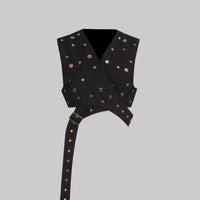 Fashionable Trendy Sleeveless Riveted Belted Tank Top - Modestly Vogue 