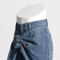 Blue Trendy Big Leaves Gold Accessories Stitching High Waist Wide Leg Jeans Women - Modestly Vogue 