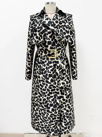 Belt Leopard Jacquard Long Trench Coat | Statement Outerwear - Modestly Vogue 