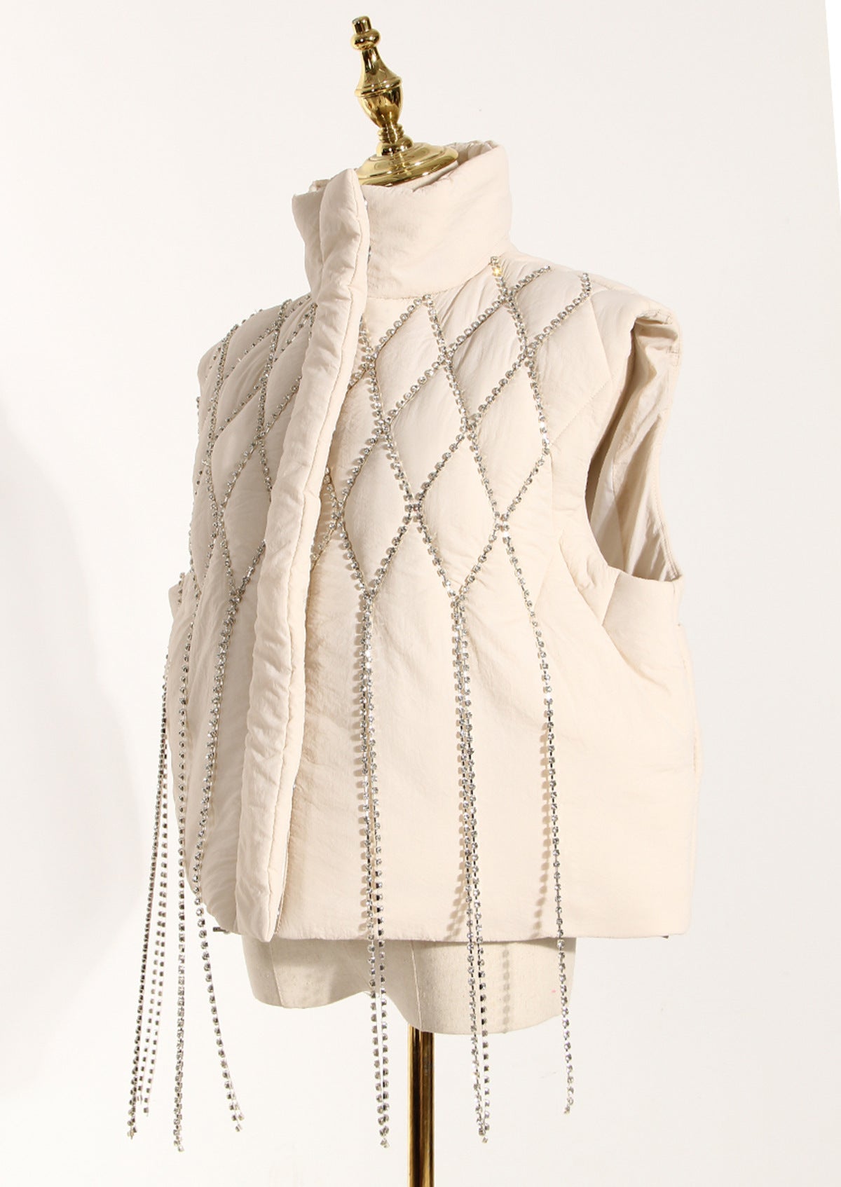 Handmade Rhinestone Quilted Sleeveless Cotton Waistcoat