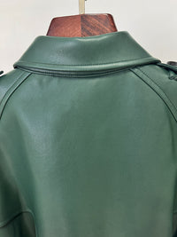 Double Breasted Belted Mid-Length Leather Trench Coat - Modestly Vogue 