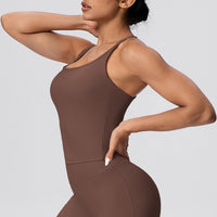 H-Shaped Beauty Back Spaghetti Strap Yoga Vest | Padded Workout Top - Modestly Vogue 