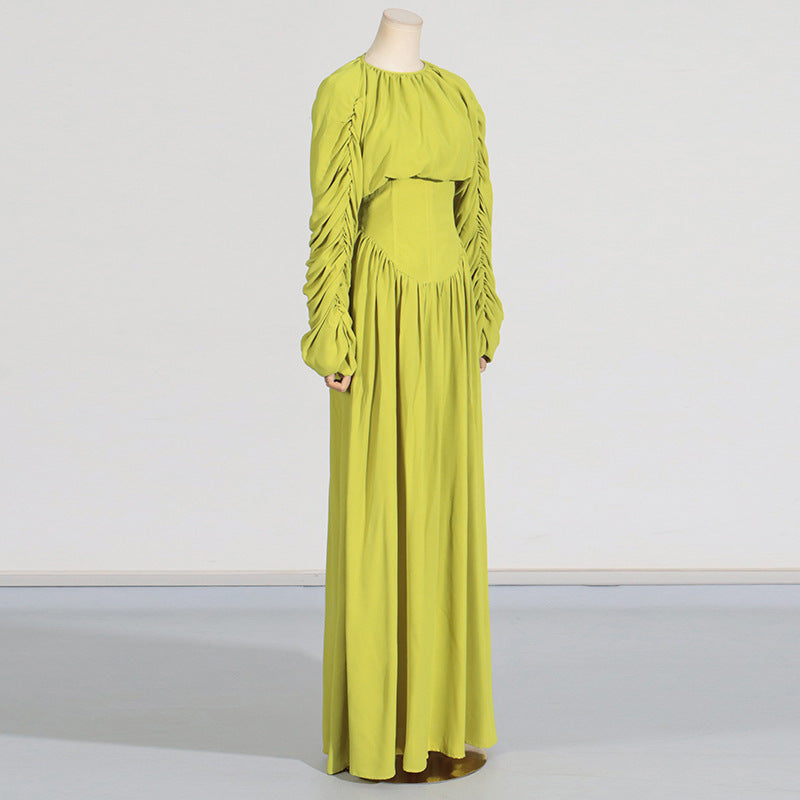 Lantern Sleeve Tied Top High Waist Drooping Skirt Two Piece Clothing - Modestly Vogue 