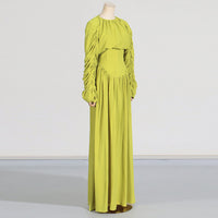 Lantern Sleeve Tied Top High Waist Drooping Skirt Two Piece Clothing - Modestly Vogue 