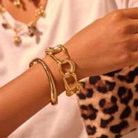 Gold Plated Open Ended Stainless Steel Textured Bracelet