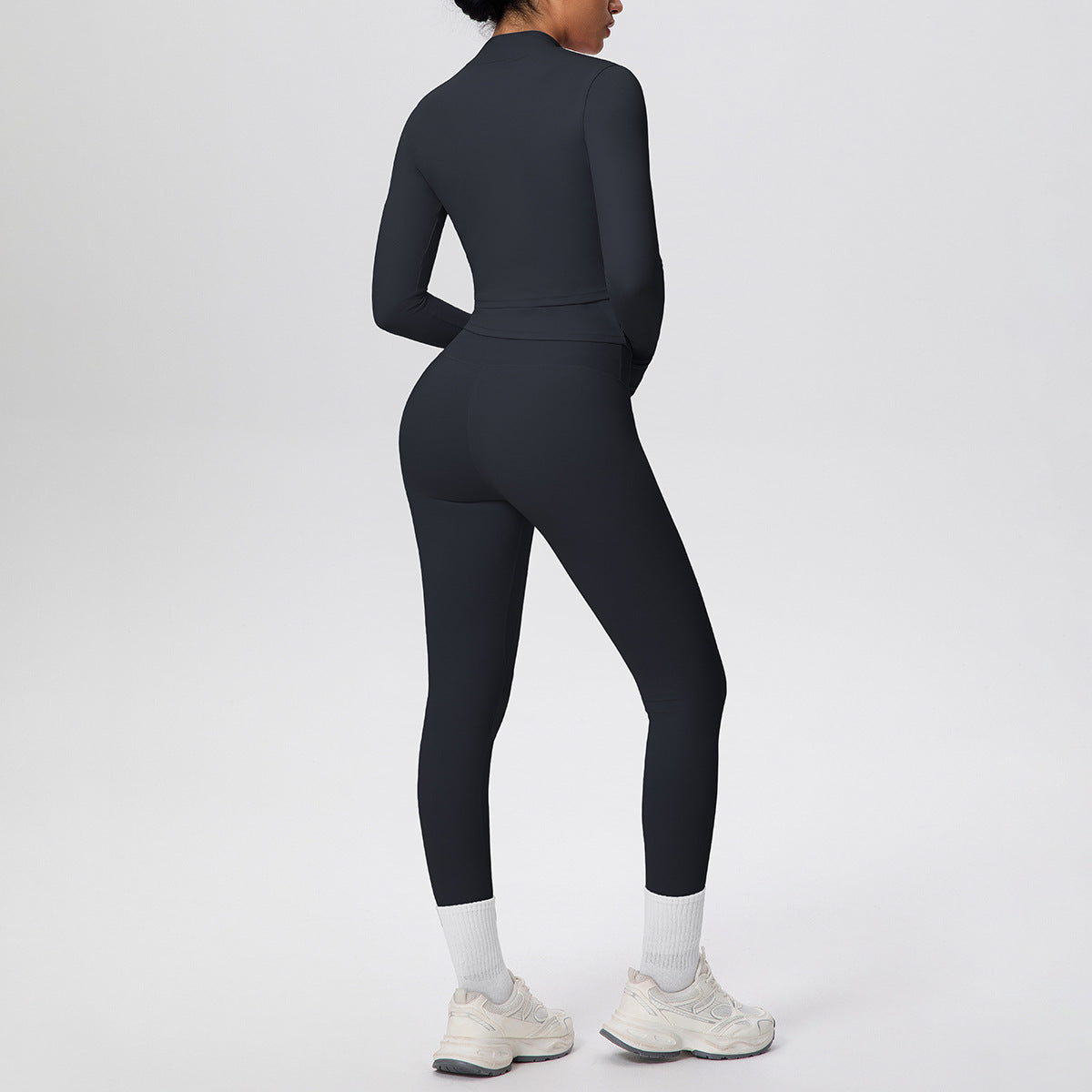 Women Solid Color Zip Long Sleeve Three Piece Yoga Set - Modestly Vogue 