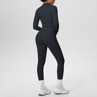 Women Solid Color Zip Long Sleeve Three Piece Yoga Set - Modestly Vogue 