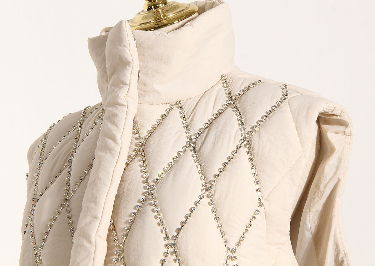 Handmade Rhinestone Quilted Sleeveless Cotton Waistcoat