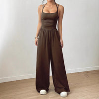 Suspender Women Casual Summer Wide Leg Loose Wrapped Chest Nipped Waist Jumpsuit - Modestly Vogue 