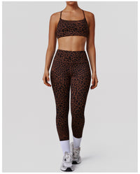 Leopard Print Tight Yoga Women High Waist Hip Raise Pants Thin Strap Beauty Back Exercise Bra Fitness Two Piece Sets - Modestly Vogue 