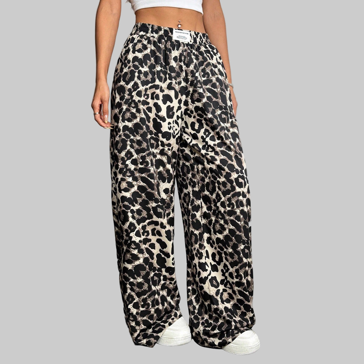Women’s Winter Leopard Print Wide Leg Trousers – Casual Loose Fit