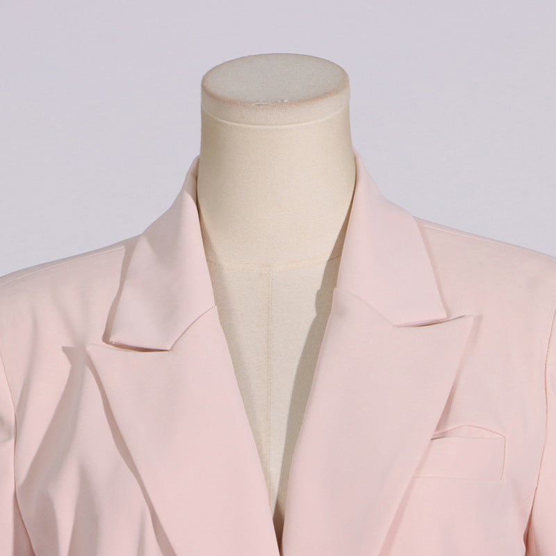 V-Neck Pink Mesh Stitching Long Sleeve Women’s Blazer - Modestly Vogue 