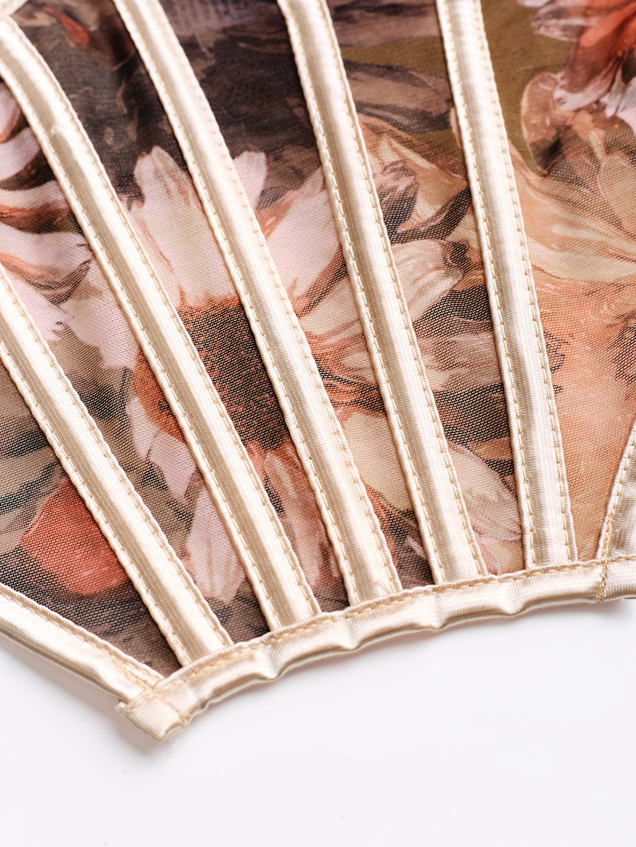 Mesh Floral Print Steel Ring Boning Corset Short Strapless Vest Underwear Sexy Spaghetti Straps Slimming - Modestly Vogue 