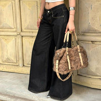 Retro Street Straight Low Waist Casual Jeans Women Arrival Basic Dark Blue Pants