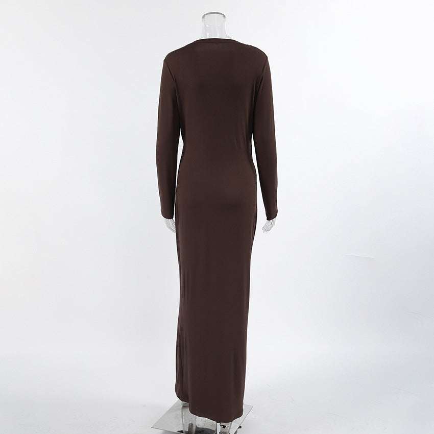 Elegant Ruched Twisted Maxi Bodycon Dress - Modestly Vogue 