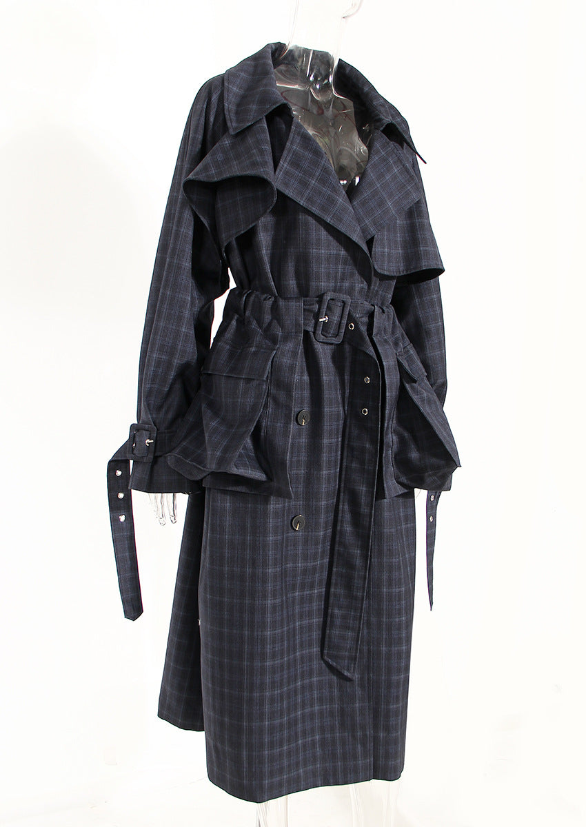 British Plaid Trench Coat for Women with Waist Belt - Modestly Vogue 