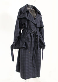 British Plaid Trench Coat for Women with Waist Belt - Modestly Vogue 