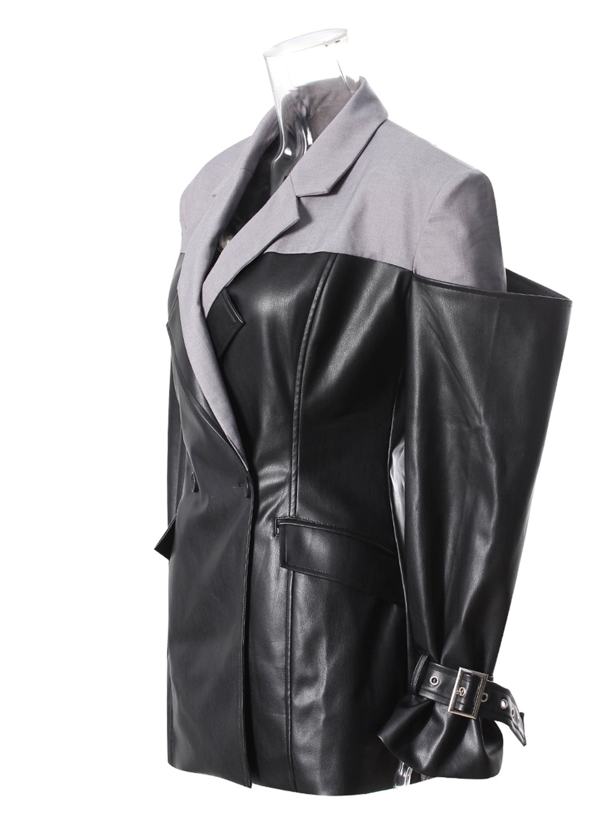 Women’s Faux Leather Stitching Blazer – Loose Autumn Jacket