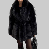 Thickened Faux Fur Coat Women – Mid-Length Belted Fox Fur Overcoat