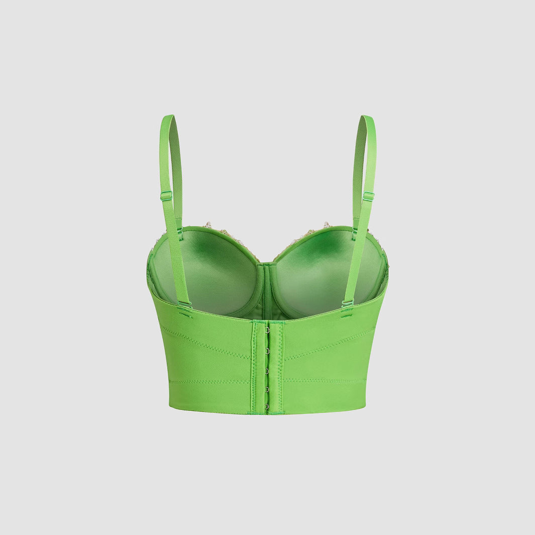 Green Beaded Rhinestone Corset Bustier Top - Modestly Vogue 