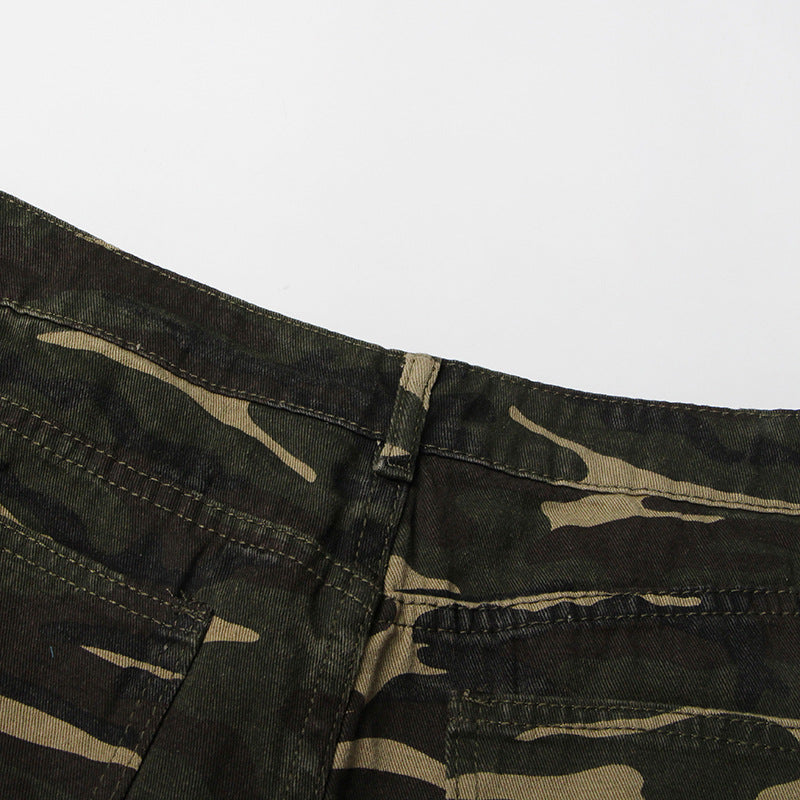 Earthtone High Street Retro Denim Camouflage Pants - Multi Pocket Workwear for Women