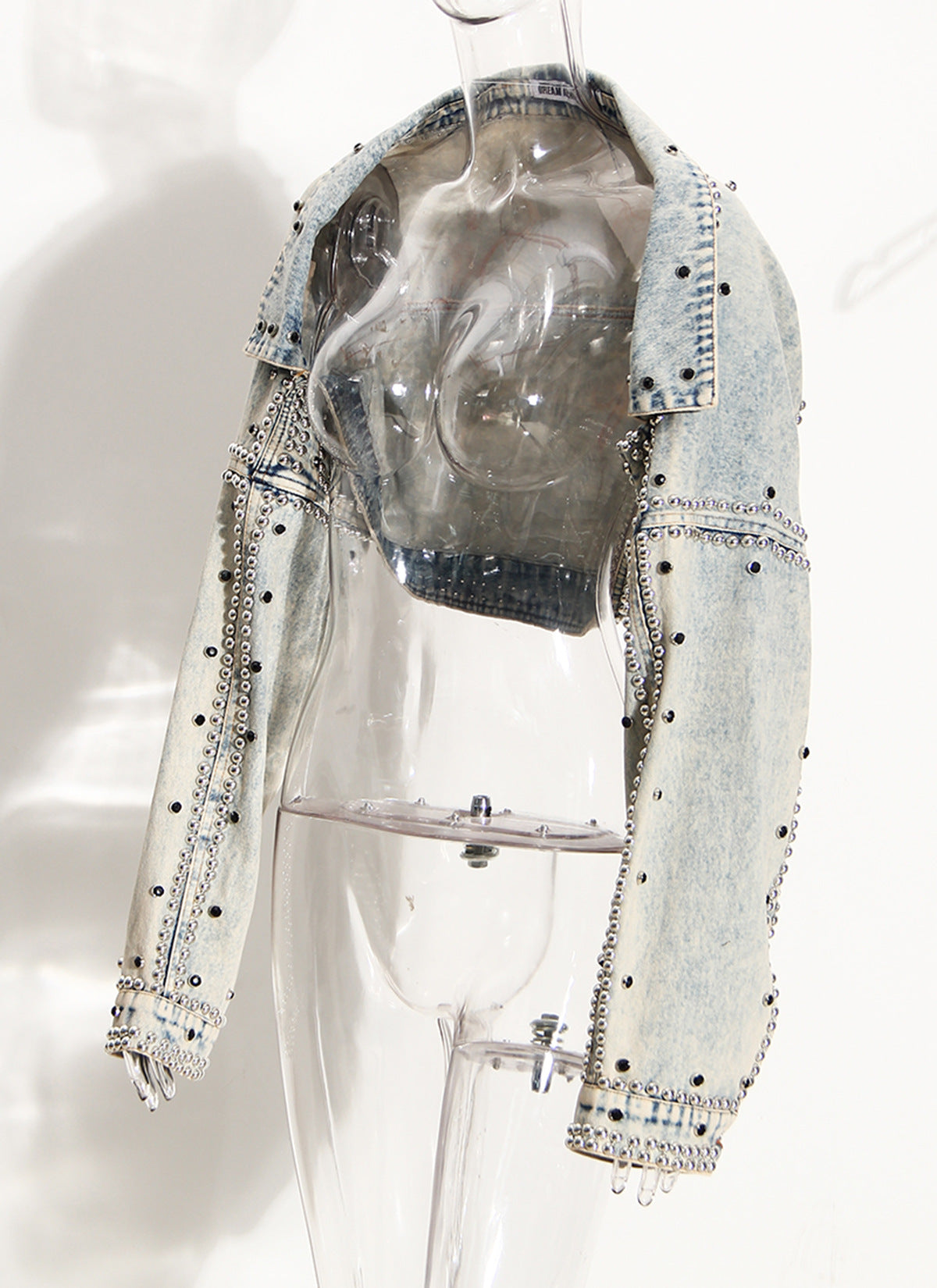 Blue Shawl Denim Coat Women Spring Short Jacket Loose Long Sleeve Heavy Industry Rivet Thin Denim Top - Modestly Vogue 