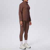 Women’s High Waist Yoga Suit with Long Sleeve Fleece Zipper Coat
