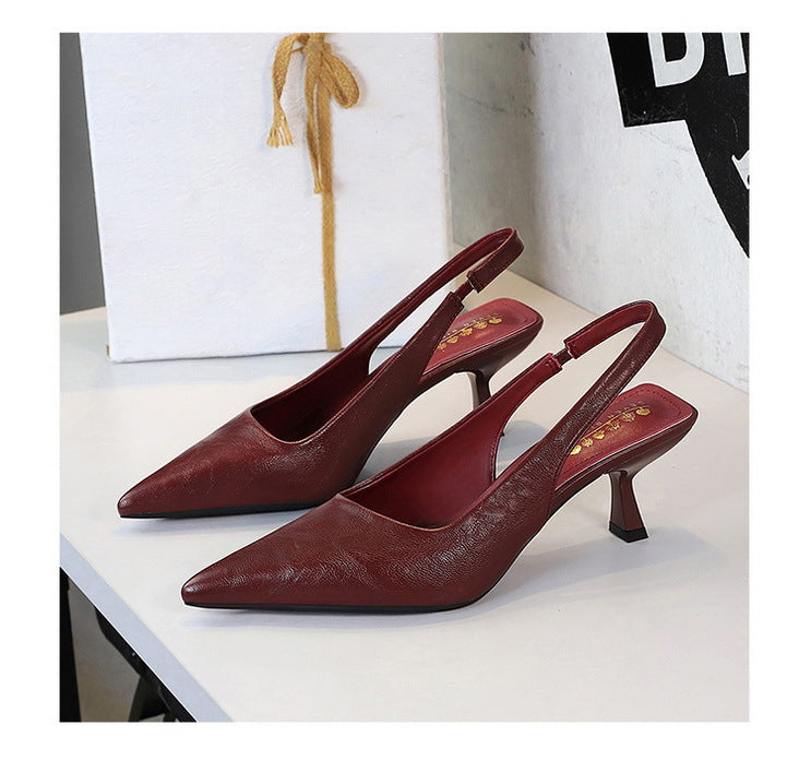 Kitten Heel Slingback PU Leather Closed Toe Heels Sandals Shoes - Modestly Vogue 