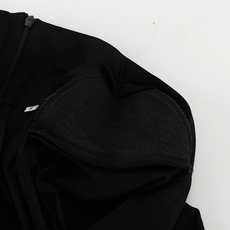 Black & White Color Contrast A-Line Dress – V Neck Flared Sleeves