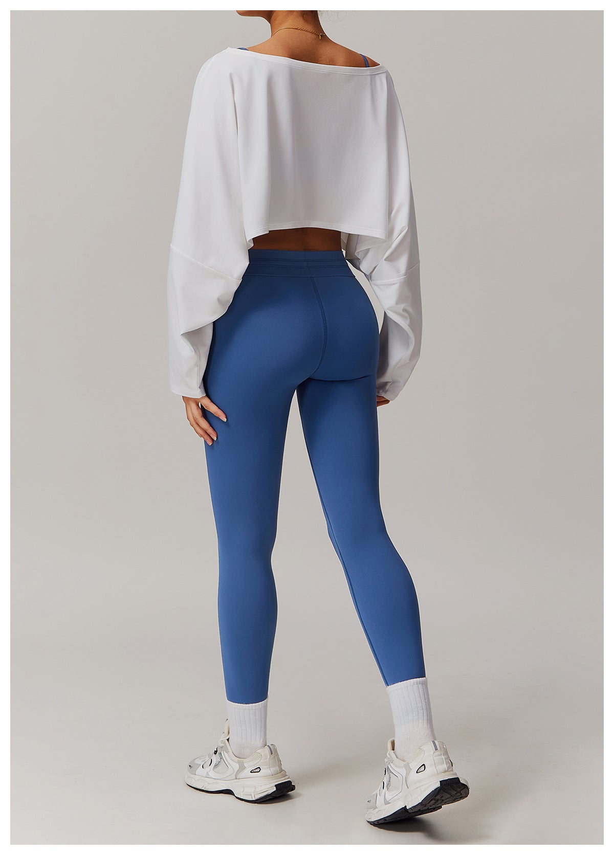 Off Shoulder Cropped Batwing Sleeve Long Sleeve Yoga Top - Modestly Vogue 