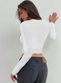 Black Hardware Plunging Neckline Top - Modestly Vogue 