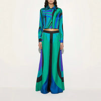 Blue and Green Multicolored Pucci Print Two Piece Pant Set - Modestly Vogue 