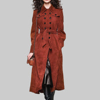 Suede Double Breasted Long Belted Trench coat