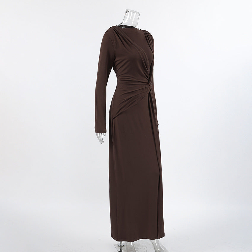 Elegant Ruched Twisted Maxi Bodycon Dress - Modestly Vogue 